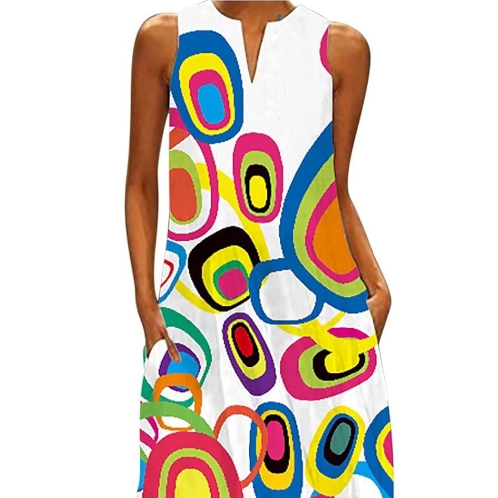 Maxi Casual Sleeveless Boho Sundress (Size=Large)